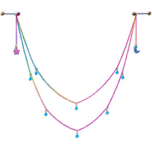 Load image into Gallery viewer, 14G 5/8 Blue Gem Rainbow Moon Star Double Dangle Nipple Chain