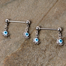 将图片加载到图库查看器,14G 5/8 Blue Eyeball Hand Halloween Dangle Nipple Ring Set