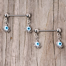 将图片加载到图库查看器,14G 5/8 Blue Eyeball Hand Halloween Dangle Nipple Ring Set
