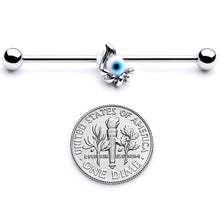 Load image into Gallery viewer, 14G Blue Eyeball Hand Halloween Industrial Barbell 38mm