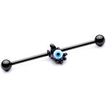 Load image into Gallery viewer, 14G Black Blue Eyeball Hand Halloween Industrial Barbell 38mm