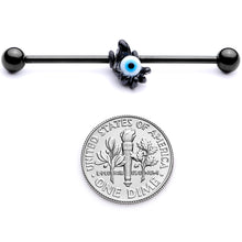 Load image into Gallery viewer, 14G Black Blue Eyeball Hand Halloween Industrial Barbell 38mm
