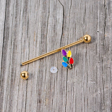 Load image into Gallery viewer, 14G Gold Tone Christmas Lights Industrial Barbell 38mm