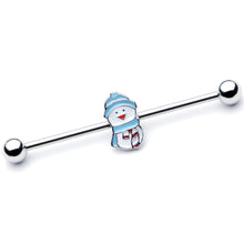 Load image into Gallery viewer, 14G Snowman Winter Holiday Industrial Barbell 38mm