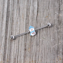 Load image into Gallery viewer, 14G Snowman Winter Holiday Industrial Barbell 38mm