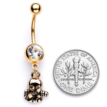 将图片加载到图库查看器,Clear Gem Gold Tone Happy Ghost Halloween Dangle Belly Ring