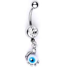 将图片加载到图库查看器,Clear Gem Blue Eyeball Hand Halloween Dangle Belly Ring