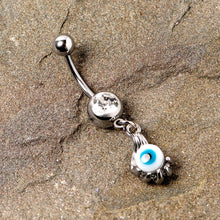 将图片加载到图库查看器,Clear Gem Blue Eyeball Hand Halloween Dangle Belly Ring