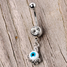 将图片加载到图库查看器,Clear Gem Blue Eyeball Hand Halloween Dangle Belly Ring