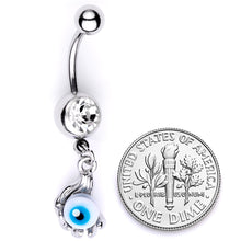 将图片加载到图库查看器,Clear Gem Blue Eyeball Hand Halloween Dangle Belly Ring