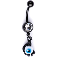 将图片加载到图库查看器,Clear Gem Black Blue Eyeball Hand Halloween Dangle Belly Ring