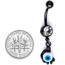 将图片加载到图库查看器,Clear Gem Black Blue Eyeball Hand Halloween Dangle Belly Ring
