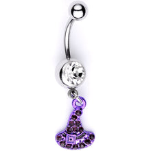 将图片加载到图库查看器,Clear Black Gem Purple Witch Hat Halloween Dangle Belly Ring