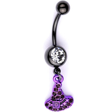 将图片加载到图库查看器,Clear Black Gem Black Purple Witch Hat Halloween Dangle Belly Ring