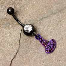 将图片加载到图库查看器,Clear Black Gem Black Purple Witch Hat Halloween Dangle Belly Ring