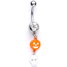 将图片加载到图库查看器,Clear Gem Orange Pumpkin Skull Halloween Dangle Belly Ring