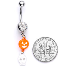 将图片加载到图库查看器,Clear Gem Orange Pumpkin Skull Halloween Dangle Belly Ring