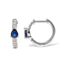 Load image into Gallery viewer, 10K White Gold Pear Shaped Blue Sapphire and 1/10 Cttw Diamond Huggy Hoop Earrings (H-I Color, I1-I2 Clarity)