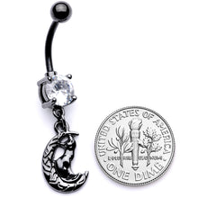 Load image into Gallery viewer, Clear CZ Gem Black Cat Moon Halloween Dangle Belly Ring