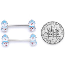 Load image into Gallery viewer, 14G 5/8 Snowman Winter Holiday Christmas Barbell Nipple Ring Set