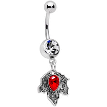 将图片加载到图库查看器,Clear Red Gem Holiday Holly Leaf Christmas Dangle Belly Ring
