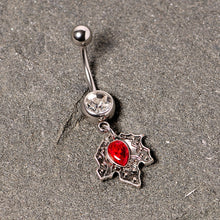 将图片加载到图库查看器,Clear Red Gem Holiday Holly Leaf Christmas Dangle Belly Ring