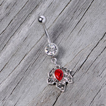 将图片加载到图库查看器,Clear Red Gem Holiday Holly Leaf Christmas Dangle Belly Ring