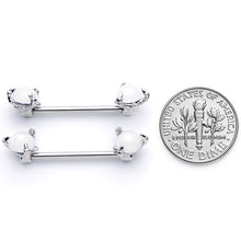 Load image into Gallery viewer, 14G 5/8 White Faux Opal Dragon Claw Barbell Nipple Ring Set
