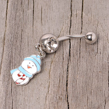 Load image into Gallery viewer, Clear Gem Blue Hat Snowman Winter Holiday Dangle Belly Ring