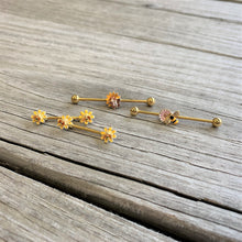 Load image into Gallery viewer, 14G Gold Tone Red Yellow Butterfly Flower Industrial Barbell 38mm