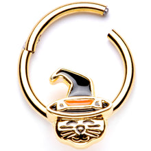 将图片加载到图库查看器,16G 3/8 Gold Tone Witch Hat Cat Halloween Hinged Segment Ring