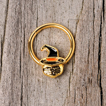 将图片加载到图库查看器,16G 3/8 Gold Tone Witch Hat Cat Halloween Hinged Segment Ring