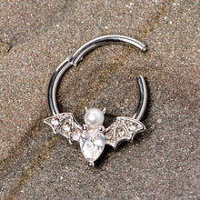 Load image into Gallery viewer, 16G 3/8 Clear Gem Vampire Bat Halloween Hinged Segment Ring