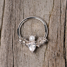 Load image into Gallery viewer, 16G 3/8 Clear Gem Vampire Bat Halloween Hinged Segment Ring