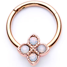 Load image into Gallery viewer, 16G 3/8 White Faux Opal Rose Gold Tone Regal Hinged Segment Ring
