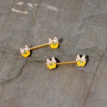 Load image into Gallery viewer, 14G 9/16 Green Gem Gold Tone Butterfly Barbell Nipple Ring Set