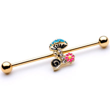 将图片加载到图库查看器,14G Gold Tone Snail Flower Magic Mushroom Industrial Barbell 38mm