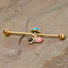 将图片加载到图库查看器,14G Gold Tone Snail Flower Magic Mushroom Industrial Barbell 38mm