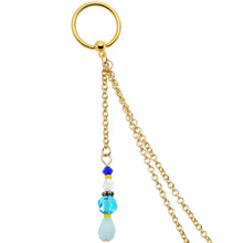 Load image into Gallery viewer, 14G 9/16 Gold Tone Om Blue Beads Captive Ring Dangle Nipple Chain