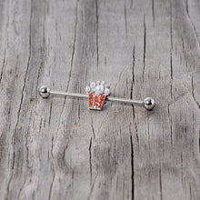 Load image into Gallery viewer, 14G White Orb Movie Night Popcorn Industrial Barbell 38mm