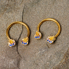 Load image into Gallery viewer, 14G 1/2 Orange Gem Gold Tone Candle Horseshoe Nipple Ring Set