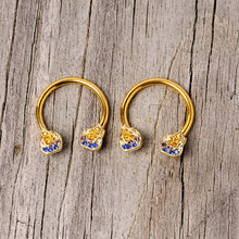Load image into Gallery viewer, 14G 1/2 Orange Gem Gold Tone Candle Horseshoe Nipple Ring Set