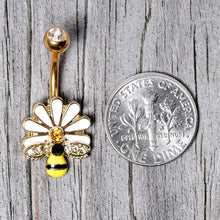 Load image into Gallery viewer, Clear Yellow Gem Gold Tone Daisy Bee Belly Ring