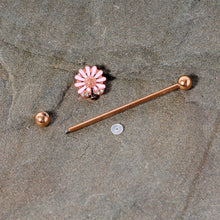 Load image into Gallery viewer, 14G Clear Gem Rose Gold Tone Flower Bee Industrial Barbell 38mm
