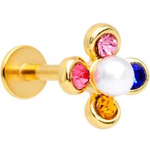 Load image into Gallery viewer, 16G 5/16 Pink Blue Gem Gold Tone Flower Labret Monroe Tragus