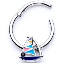 将图片加载到图库查看器,16G 3/8 Black Gem Pink Teal Nautical Sailboat Hinged Segment Ring