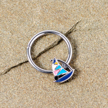 将图片加载到图库查看器,16G 3/8 Black Gem Pink Teal Nautical Sailboat Hinged Segment Ring