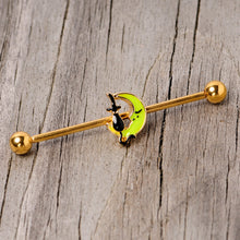 Load image into Gallery viewer, 14G Gold Tone Black Cat Moon Halloween Industrial Barbell 38mm