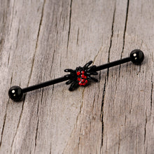 Load image into Gallery viewer, 14G Red Gem Black Spider Halloween Industrial Barbell 38mm