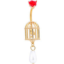 将图片加载到图库查看器,Red Flower Gold Tone Birdcage Dangle Belly Ring